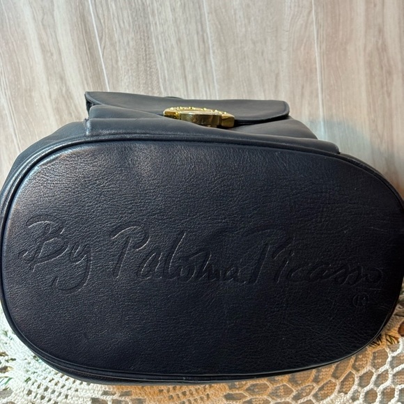 Paloma Picasso Vintage Chic Black Leather Backpack with Gold Accents main image 11